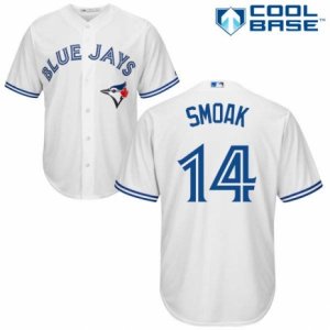 Mens Majestic Toronto Blue Jays #14 Justin Smoak Replica White Home MLB Jersey