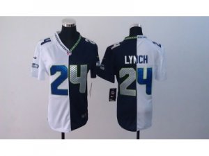 Nike Women Seattle Seahawks #24 Marshawn Lynch blue-white jerseys[Elite split]