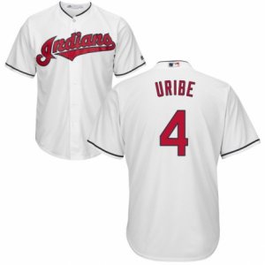 Men\'s Majestic Cleveland Indians #4 Juan Uribe Replica White Home Cool Base MLB Jersey