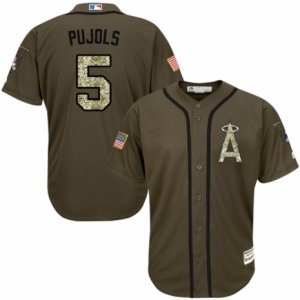 Men\'s Majestic Los Angeles Angels of Anaheim #5 Albert Pujols Replica Green Salute to Service MLB Jersey