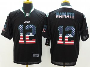 Nike New York Jets #12 Joe Namath Black Jerseys(USA Flag Fashion Elite)