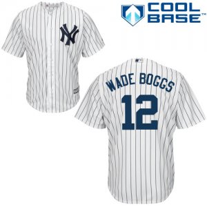 Men\'s Majestic New York Yankees #12 Wade Boggs Replica White Home MLB Jersey