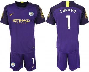 2018-19 Manchester City 1 C.BRAVO Violet Goalkeeper Soccer Jersey