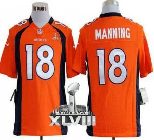 Nike Denver Broncos #18 Peyton Manning Orange Team Color Super Bowl XLVIII NFL Game Jersey