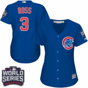 Women\'s Majestic Chicago Cubs #3 David Ross Authentic Royal Blue Alternate 2016 World Series Bound Cool Base MLB Jersey