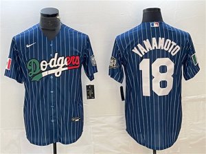 Men\'s Los Angeles Dodgers #18 Yoshinobu Yamamoto Navy Cool Base With Patch Stitched Baseball Jersey
