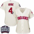 Womens Majestic Cleveland Indians #4 Juan Uribe Authentic Cream Alternate 2 2016 World Series Bound Cool Base MLB Jersey