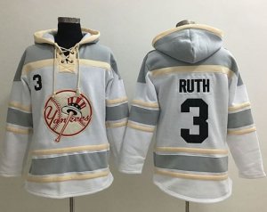 New York Yankees #3 Babe Ruth White Sawyer Hooded Sweatshirt MLB Hoodie