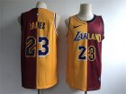 Lakers #23 Lebron James Gold Burgundy Split Nike Swingman Jersey