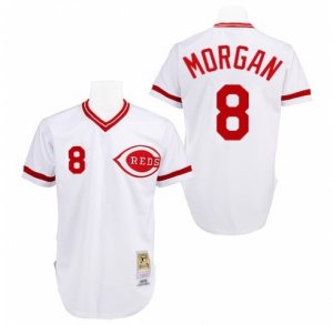 Mens Mitchell and Ness Cincinnati Reds #8 Joe Morgan Authentic White Throwback MLB Jersey