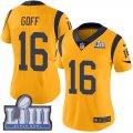 Nike Rams #16 Jared Goff Gold Women 2019 Super Bowl LIII Color Rush Limited Jersey