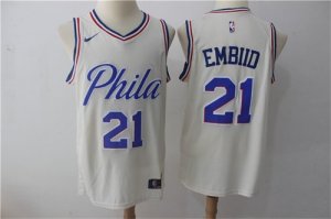 76ers #21 Joel Embiid Cream Nike City Edition Swingman Jersey