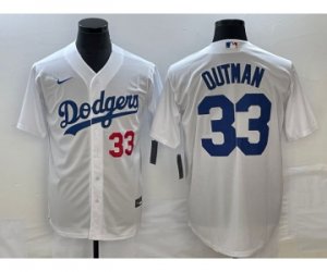 Men\'s Los Angeles Dodgers #33 James Outman Number White Cool Base Stitched Jersey