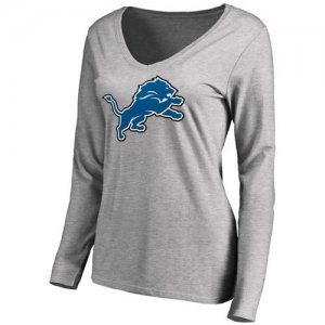 Womens Detroit Lions Pro Line Primary Team Logo Slim Fit Long Sleeve T-Shirt Grey