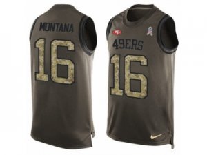 Mens Nike San Francisco 49ers #16 Joe Montana Limited Green Salute to Service Tank Top NFL Jersey