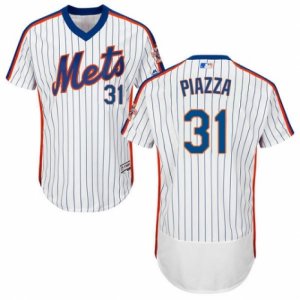 Men\'s Majestic New York Mets #31 Mike Piazza White Royal Flexbase Authentic Collection MLB Jersey