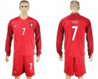 Portugal #7 Figo Home Long Sleeves Soccer Country Jersey