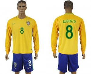 Brazil #8 Augusto Home Long Sleeves Soccer Country Jersey