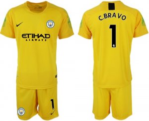 2018-19 Manchester City 1 C.BRAVO Yellow Goalkeeper Soccer Jersey