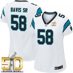 Women Nike Panthers #58 Thomas Davis Sr White Super Bowl 50 Stitched Jersey