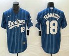 Men's Los Angeles Dodgers #18 Yoshinobu Yamamoto Number Blue Pinstripe Cool Base Stitched Baseball Jersey