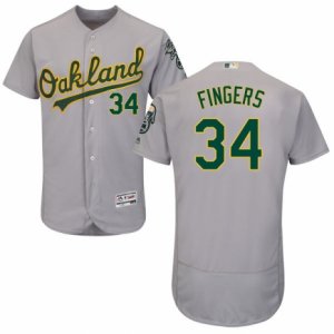 Men\'s Majestic Oakland Athletics #34 Rollie Fingers Grey Flexbase Authentic Collection MLB Jersey