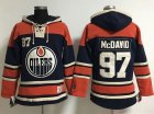 Women Edmonton Oilers #97 Connor McDavid Navy Blue Old Time Lacer NHL Hoodie