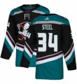 Mens Adidas Anaheim Ducks #34 Sam Steel Authentic Black Teal Third NHL Jersey