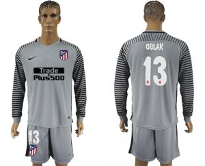 2017-18 Atletico Madrid 13 OBLAK Gray Long Sleeve Goalkeeper Soccer Jersey