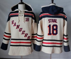 Mens New York Rangers #18 Marc Staal Cream Sawyer Hooded Sweatshirt Stitched NHL Jersey