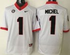 NCAA Georgia Bulldogs #1 Sony Michel White Limited SEC Patch Stitched Jersey