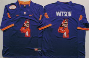 Clemson Tigers 4 Deshaun Watson Purple Portrait Number College Jersey