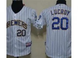 Youth Milwaukee Brewers #20 Lucroy White Blue Jerseys(Strip)