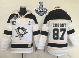 Pittsburgh Penguins #87 Sidney Crosby White Sawyer Hooded Sweatshirt 2016 Stanley Cup Final Patch Stitched NHL Jersey