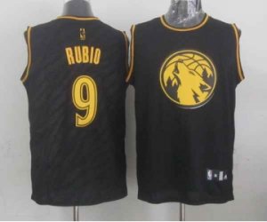 nba minnesota timberwolves #9 rubio black[gold lettering fashion]