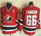 Team CA. #66 Mario Lemieux Red Black 2002 Olympic Nike Throwback Stitched NHL Jersey
