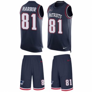 Mens Nike New England Patriots #81 Clay Harbor Limited Navy Blue Tank Top Suit NFL Jersey