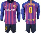 2018-19 Barcelona 8 A. INIESTA Home Long Sleeve Soccer Jersey