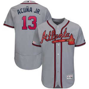 Braves #13 Ronald Acuna Jr Gray 150th Patch Flexbase Jersey