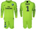 2018-19 Pari Saint-Germain Fluorescent 1 TRAPP Green Goalkeeper Long Sleeve Soccer Jersey