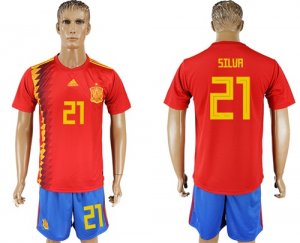 Spain 21 SILVA Home 2018 FIFA World Cup Soccer Jersey