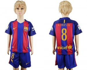 Barcelona #8 A.Iniesta Home Kid Soccer Club Jersey