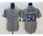 Men's Los Angeles Dodgers #50 Mookie Betts Grey Cool Base Stitched Baseball Jersey1