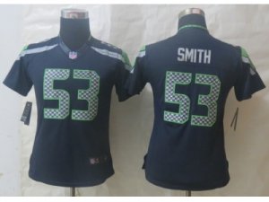 Women Nike Seattle Seahawks #53 Smith Blue Jerseys