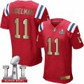 Mens Nike New England Patriots #11 Julian Edelman Elite Red Gold Alternate Super Bowl LI 51 NFL Jersey
