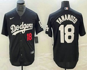 Men\'s Los Angeles Dodgers #18 Yoshinobu Yamamoto Number Black Stitched Cool Base Nike Jersey