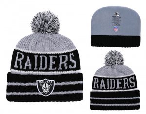 Raiders Black Banner Block Cuffed Knit Hat With Pom YD