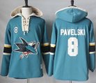 Mens San Jose Sharks #8 Joe Pavelski Teal Pullover Hoodie Stitched NHL Jersey