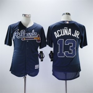 Braves #13 Ronald Acuna Jr. Navy Flexbase Jersey