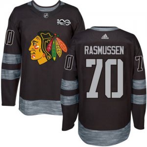 Mens Chicago Blackhawks #70 Dennis Rasmussen Black 1917-2017 100th Anniversary Stitched NHL Jersey